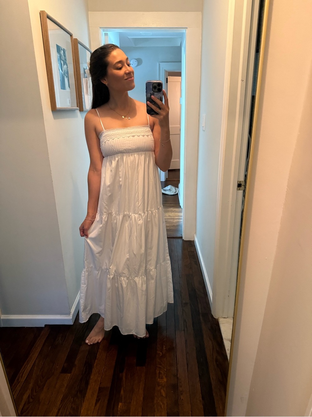 Zara White Maxi Dress with Lace Trim
